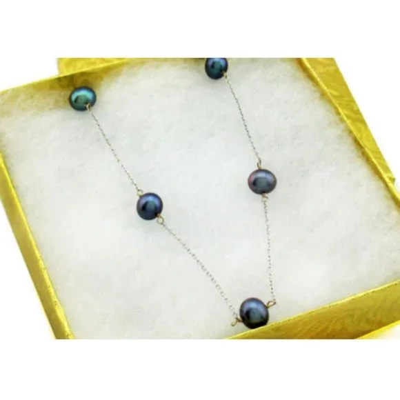 Genuine Tahitians Pearls Necklace 14k White Gold